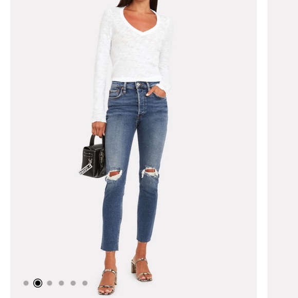 RE/DONE High-Rise Ankle Crop Jeans Dusk Destroy Size 30 - Picture 4 of 16